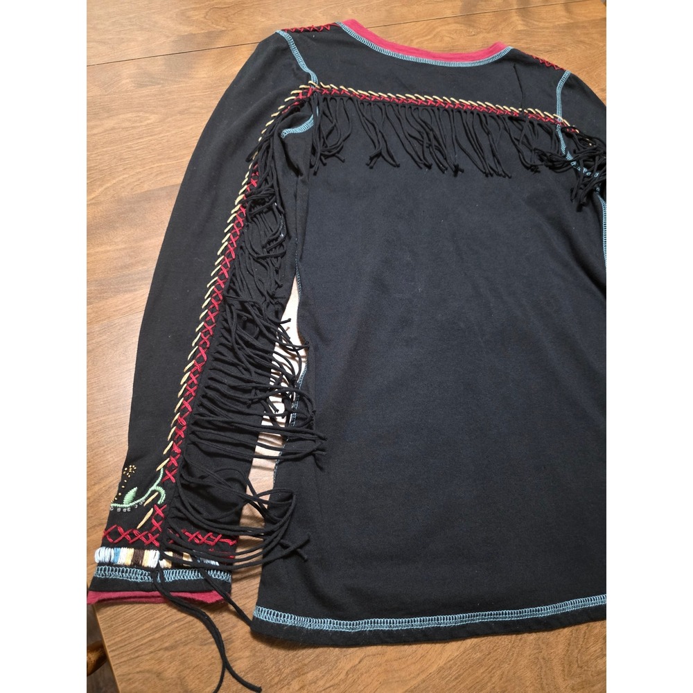 Double D Ranch Western Embroidered Horse Fringe Long Sleeve Top Black Small - Picture 7 of 12